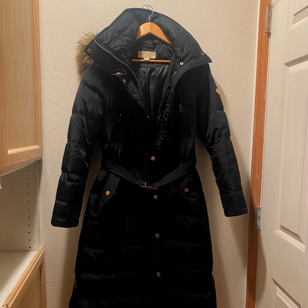 Michael Kors Down Puffer - Full Length - Faux Fur Hood - Black Medium